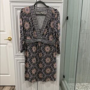 Boden Charcoal and Cream Floral Patterned Dress